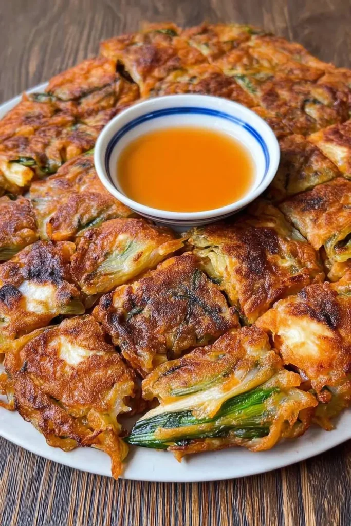 Crispy Korean Spring Onion Pancake on a Plate