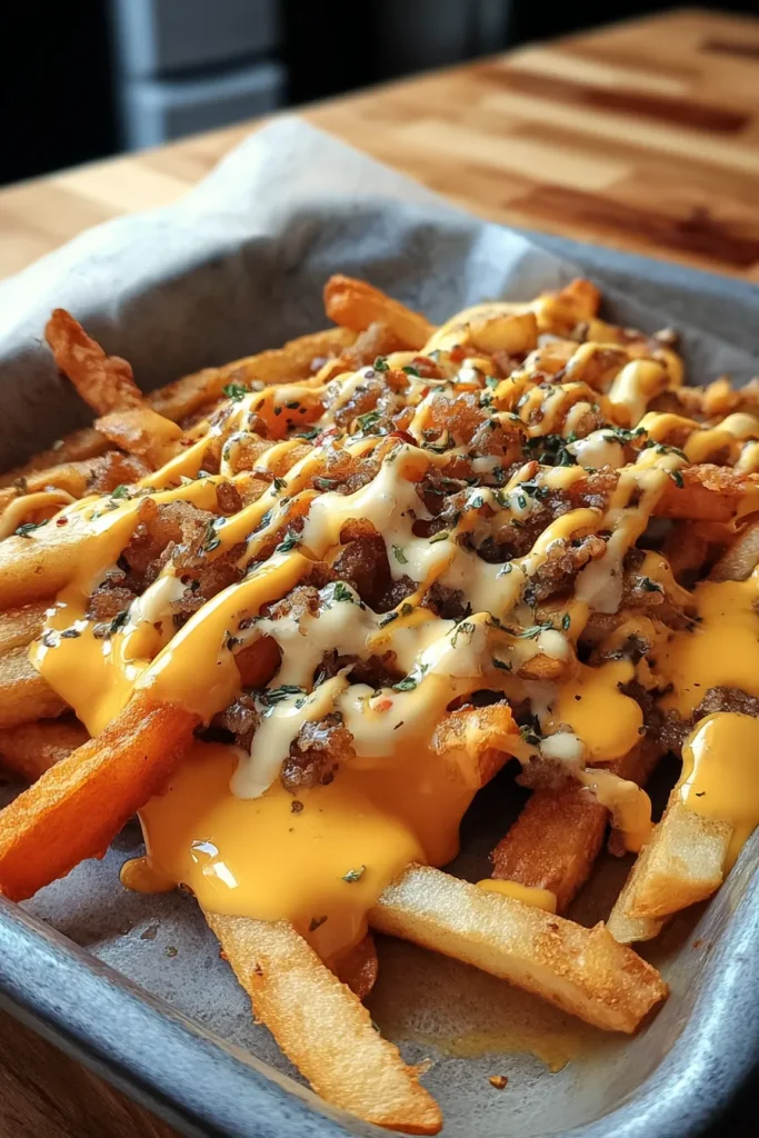 Dirty Fries Topped with Cheese and Spices