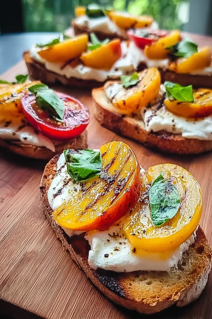 Grilled Peach and Burrata Crostini