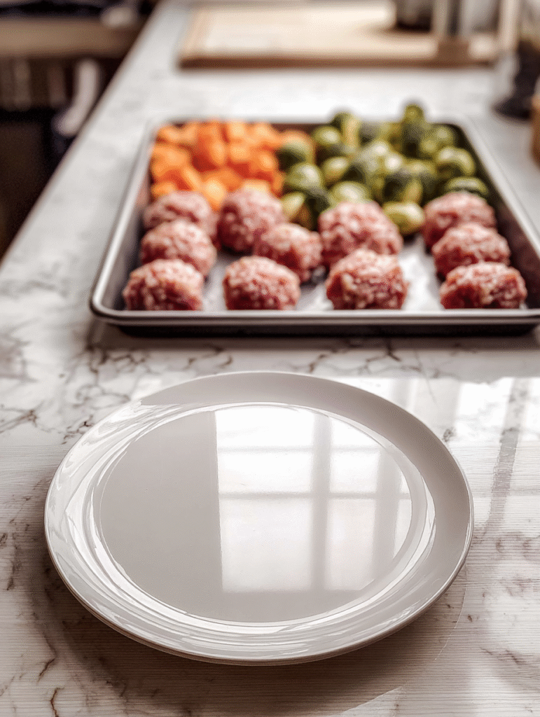 Korean BBQ meatballs with roasted vegetables