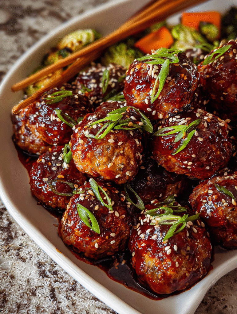 Korean BBQ meatballs with roasted vegetables