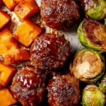 Korean BBQ Meatballs with Colorful Roasted Vegetables