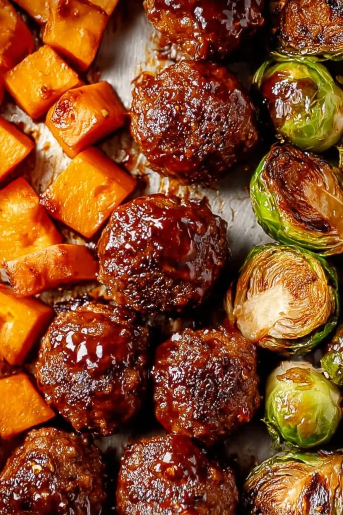Korean BBQ Meatballs with Colorful Roasted Vegetables