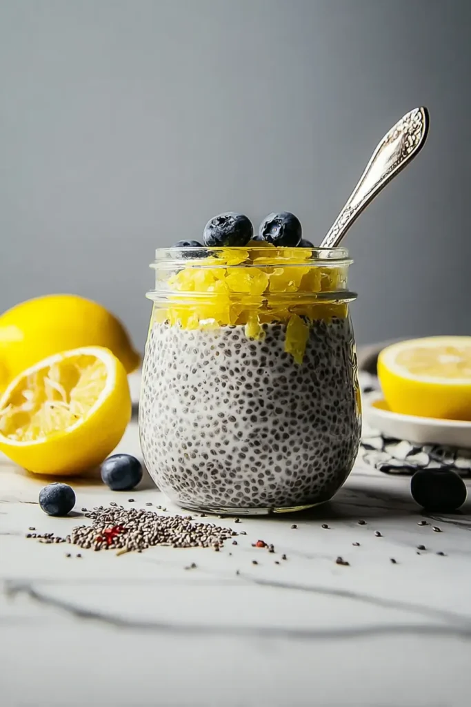 Delicious Lemon Cream Chia Pudding Garnished with Berries