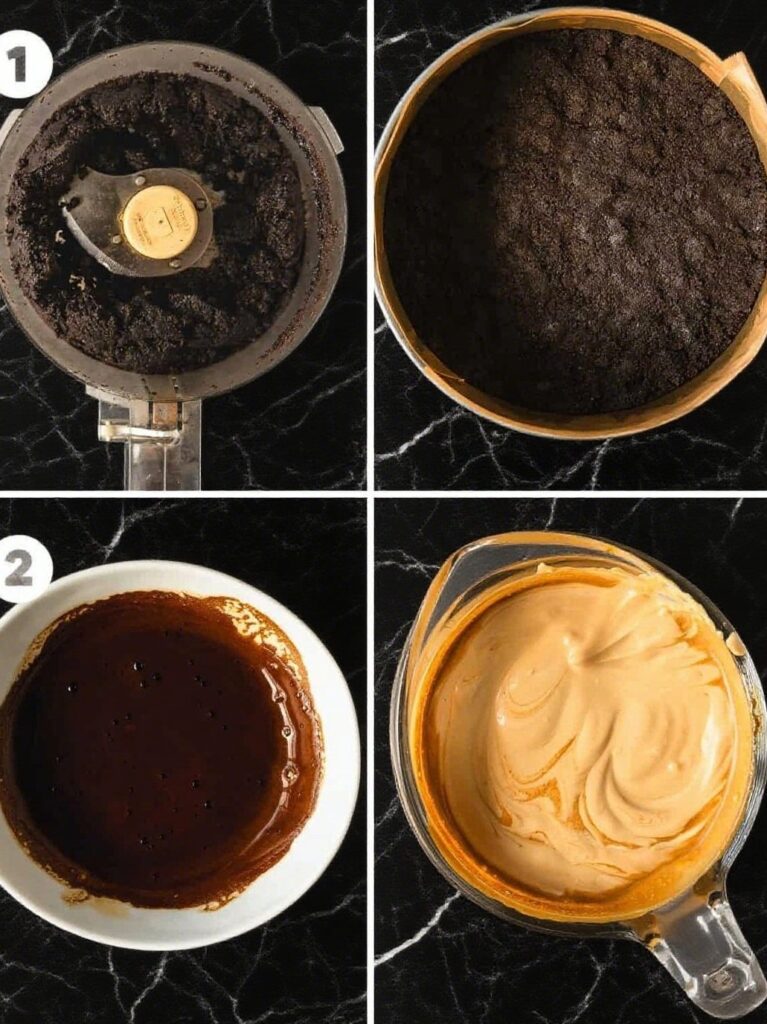 Pouring coffee cheesecake 