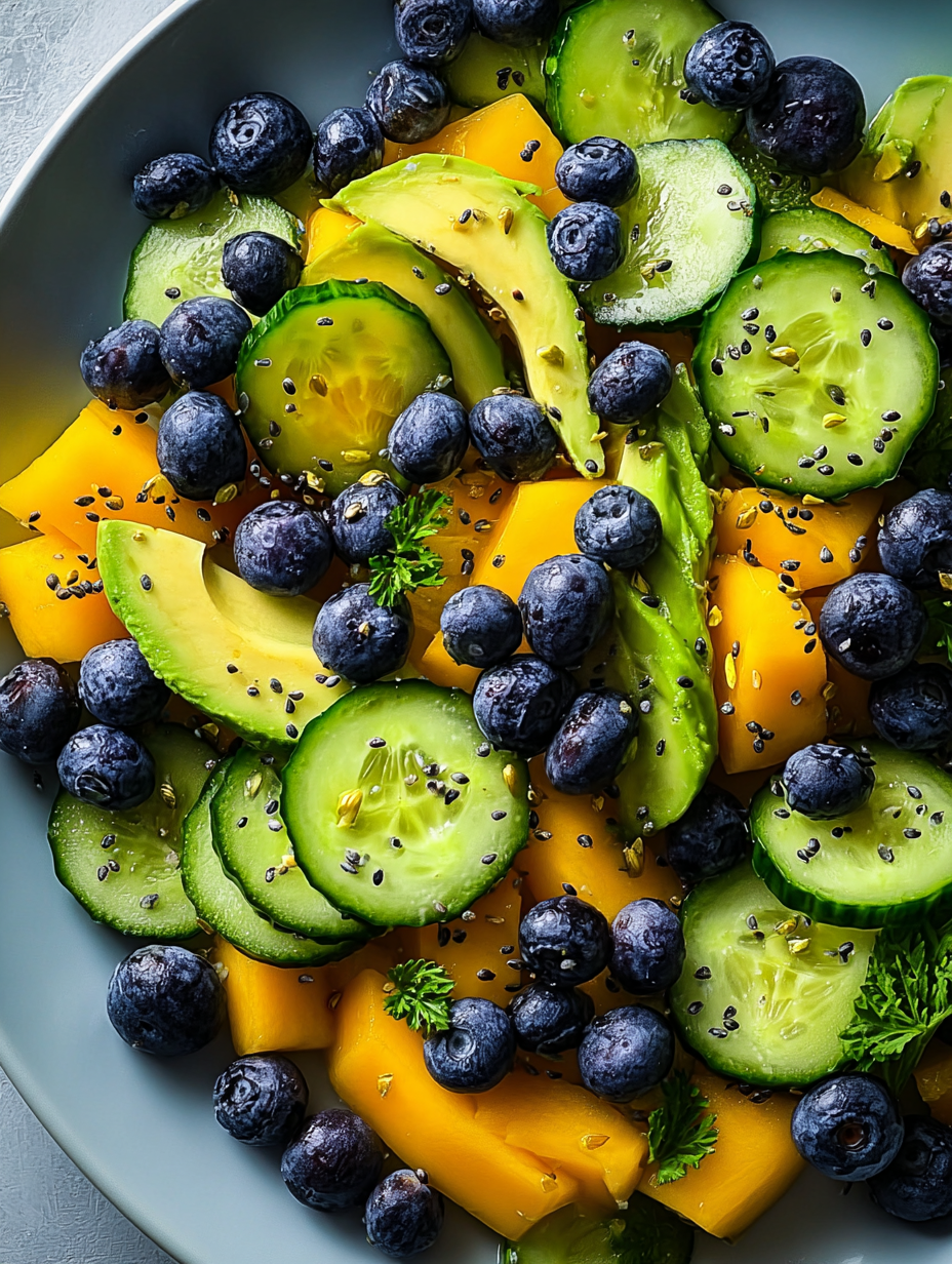 Mango Cucumber Salad with Blueberries and Avocado