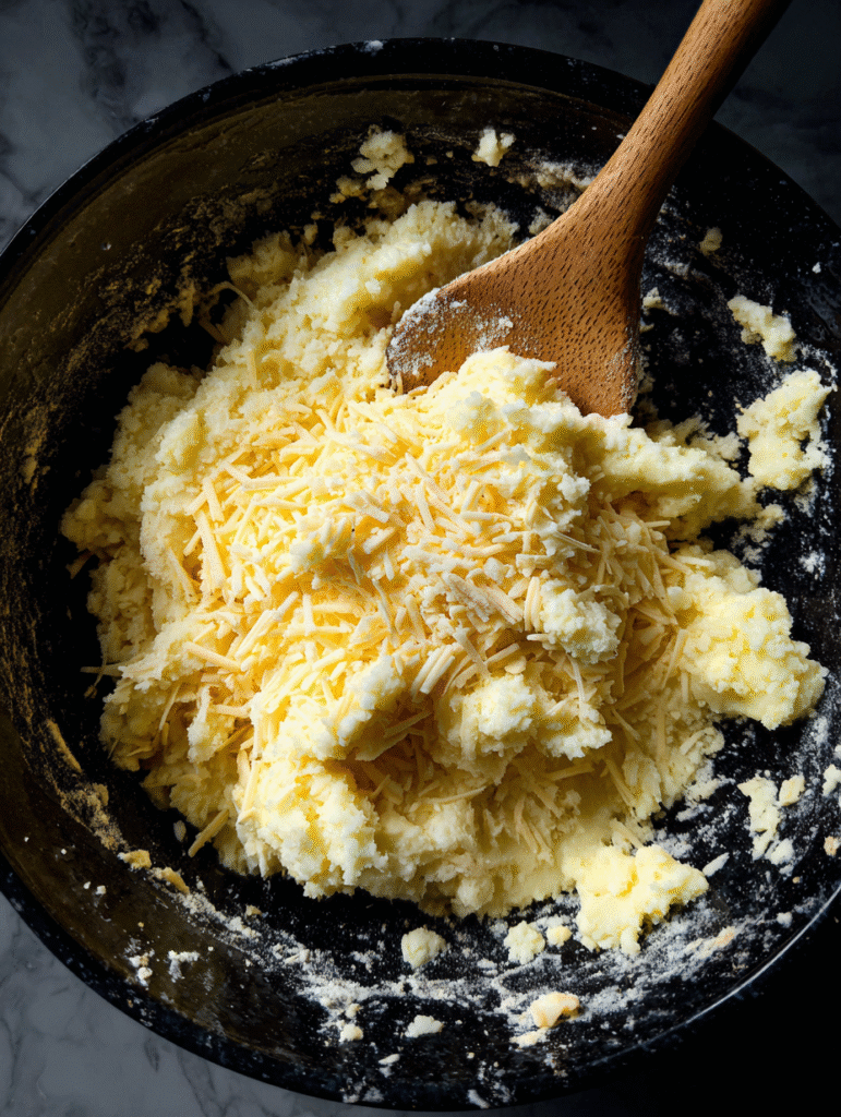 Mashed Potato Cheese Puffs served golden brown on a plate, crispy outside and soft inside