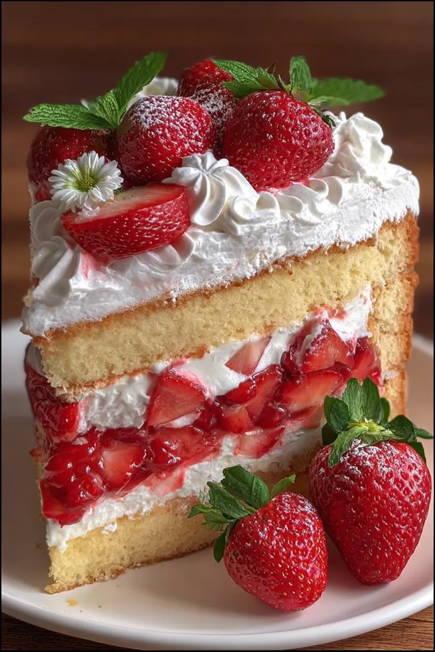 Mouthwatering Moist Strawberry Shortcake Cake Slices