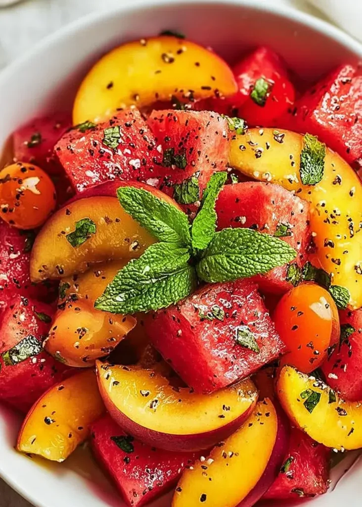 Vibrant Peach Watermelon Salad Ready to Serve