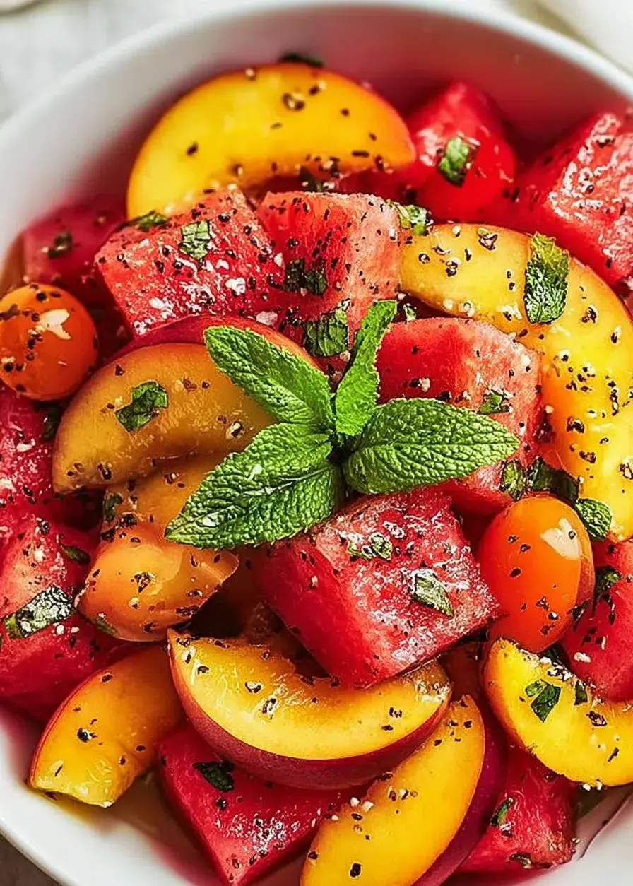 Vibrant Peach Watermelon Salad Ready to Serve