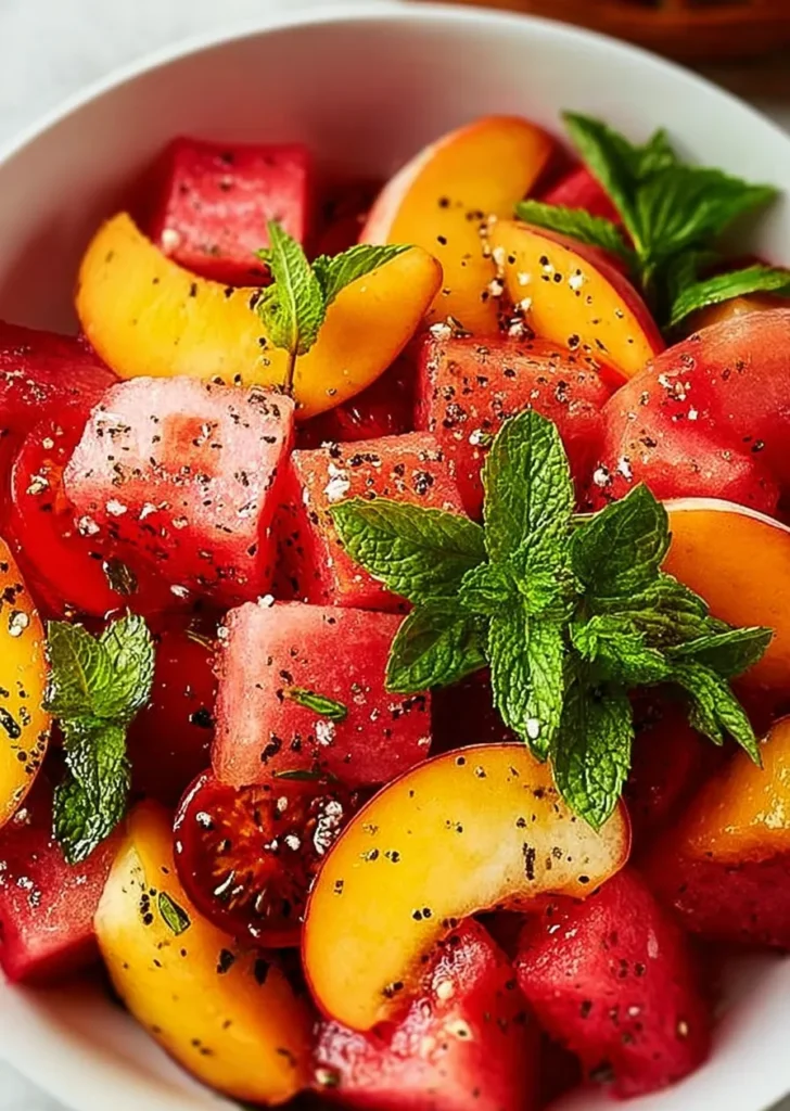 Vibrant Peach Watermelon Salad Ready to Serve