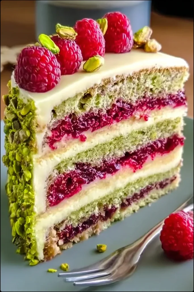 Pistachio Raspberry Dream Cake Slice
