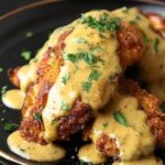 Crispy Pretzel Chicken with Mustard-Cheddar Sauce