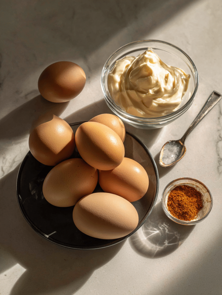 Ingredients for Spicy Chili Garlic Deviled Eggs 