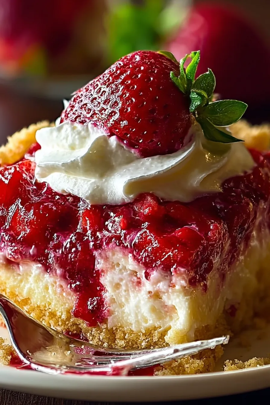 Irresistible Strawberry Cheesecake Dump Cake Slice