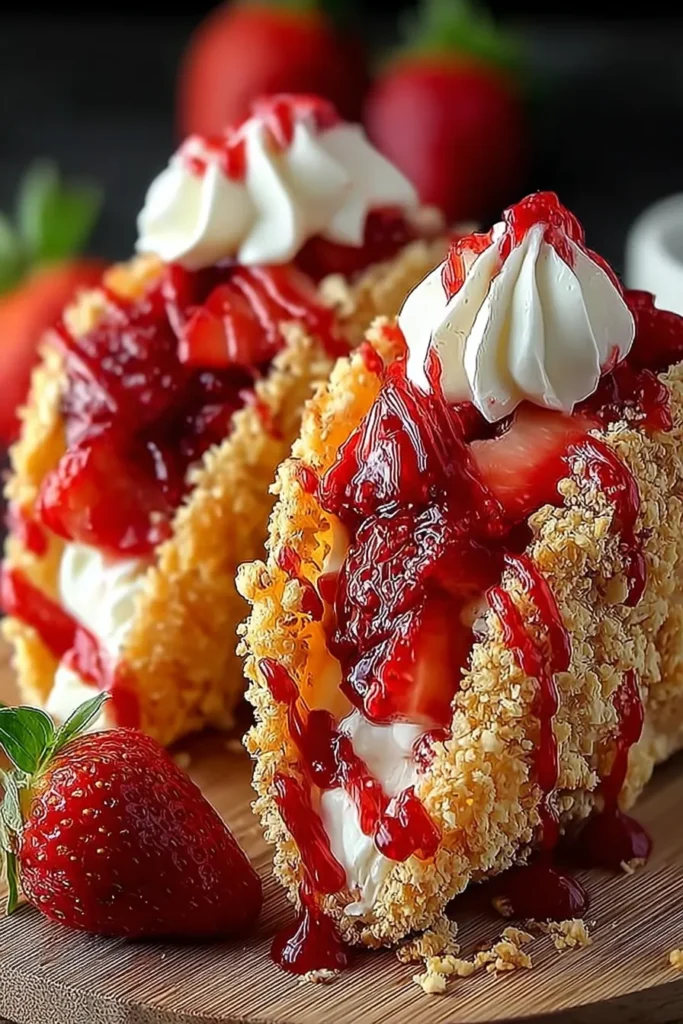 Strawberry Crunch Cheesecake Tacos Ready to Serve