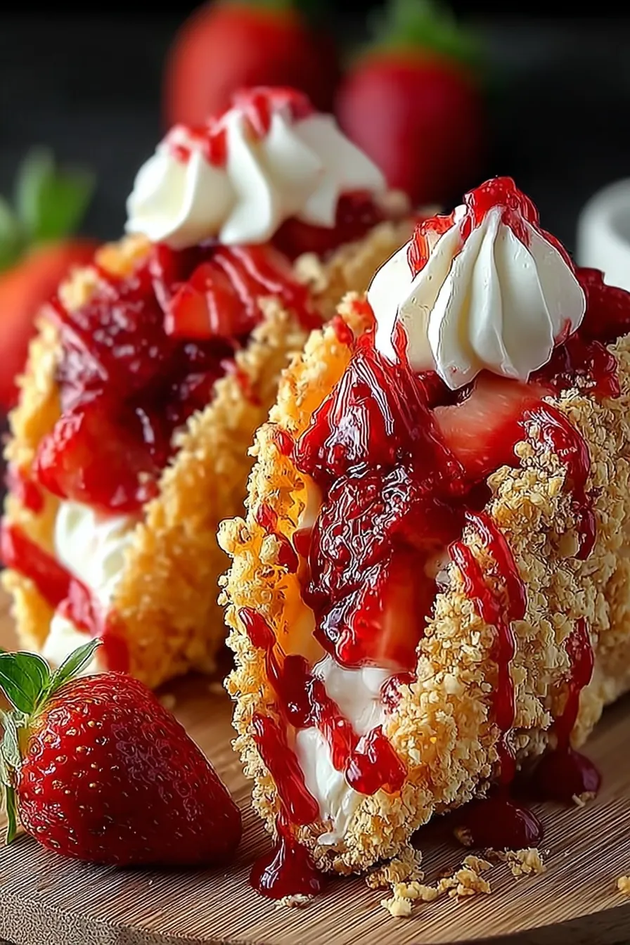 Strawberry Crunch Cheesecake Tacos Ready to Serve