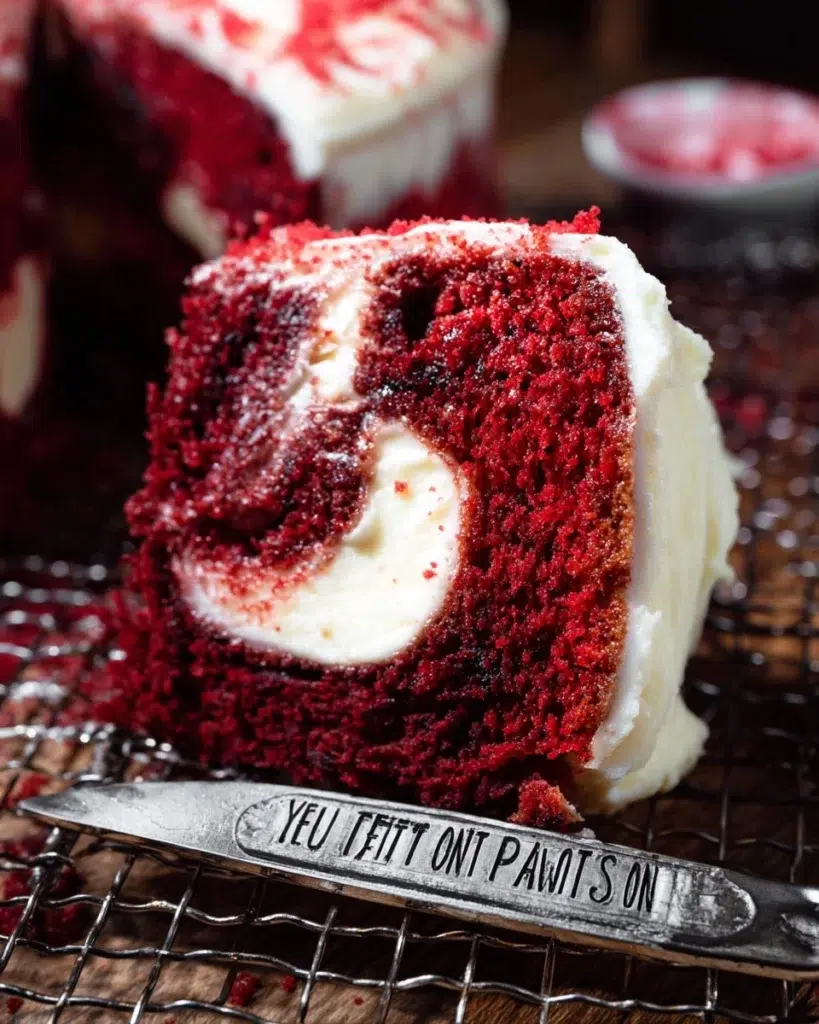 The preparation steps of Red Velvet Cheesecake Cake