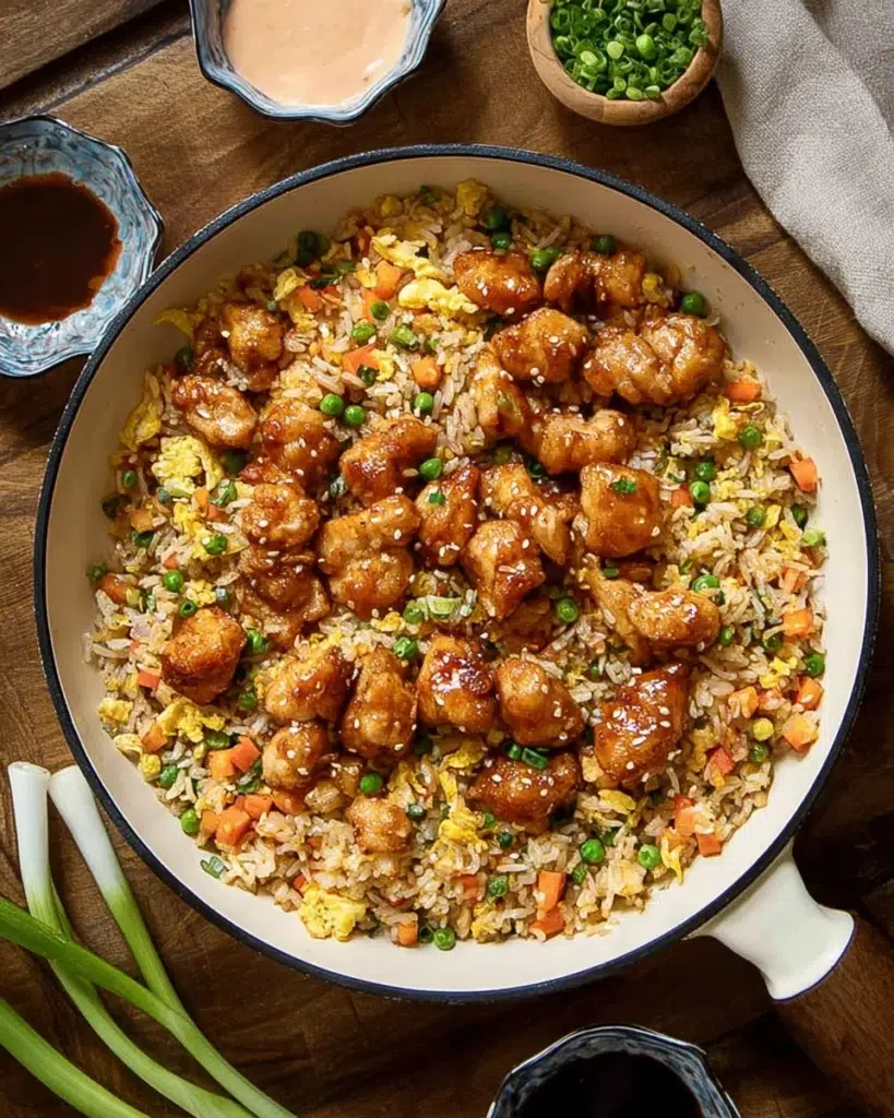 The preparation steps of Bang Bang Chicken Fried Rice