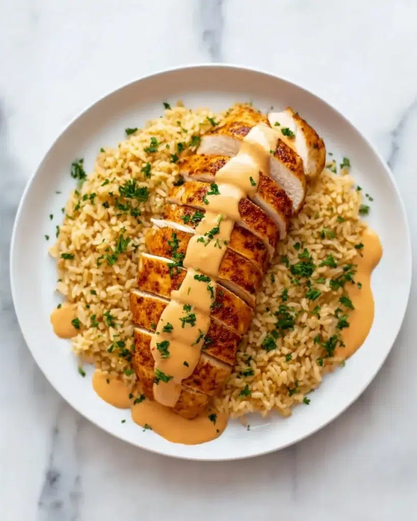 The preparation steps of High Protein Creamy Cajun Chicken with Garlic Rice
